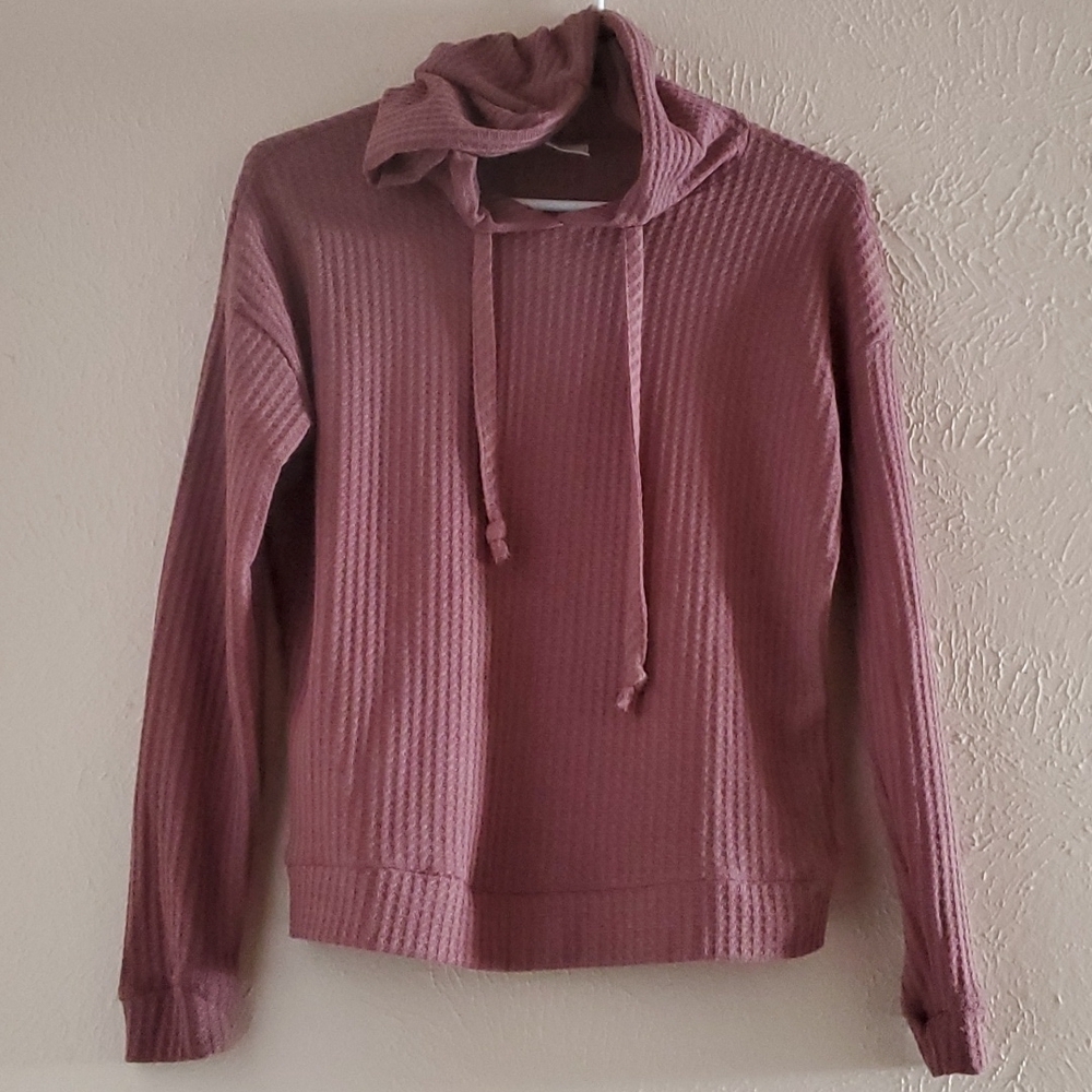 Passport - XS Pink Waffle-Knit Pullover Sweater Hoodie